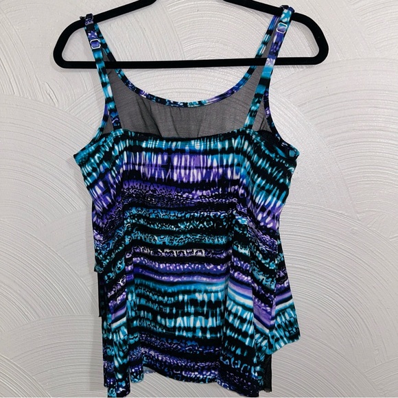 MIRACLESUIT MIRAGE TANKINI SWIM TOP SZ 10 UNDERWIRE SWIMSUIT BLACK STRIPE - Picture 3 of 6